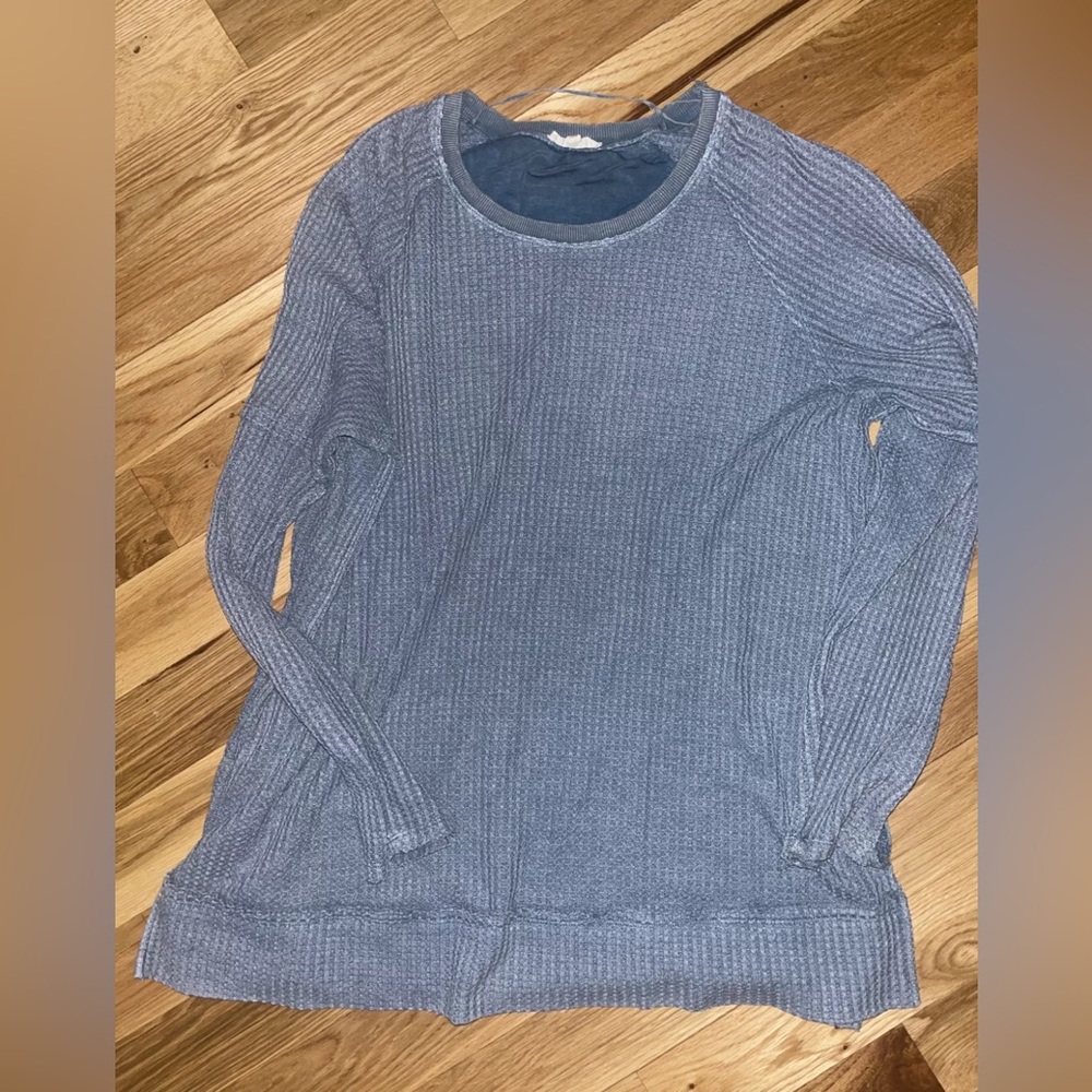 Easel Thermal Waffle Knit Long Sleeve Tunic S Blue